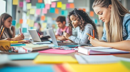 Poster - Students Studying Together In A Collaborative Workspace