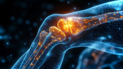 Poster - Detailed digital medical illustration of a knee joint highlighting structure and function in 4K