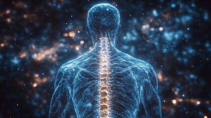 Poster - Digital x-ray visualization of a human figure with emphasis on the spine and anatomy details