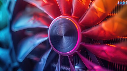 Poster - Close-up of a colorful cooling fan, showcasing intricate design and LED lighting effects.