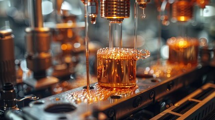 Poster - Close-up of a machine processing liquid in a manufacturing setting.