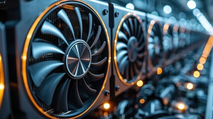 Poster - Close-up of cooling fans in a high-performance computing setup.