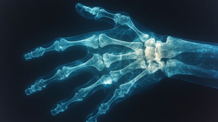 Poster - Close-up digital X-ray revealing the bones and joints of a human hand