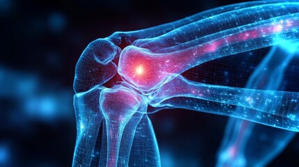 Poster - Detailed anatomical x-ray showing a bent knee joint with advanced visualization techniques
