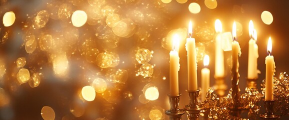 Poster - A warm, glowing scene featuring lit candles against a backdrop of soft, sparkling lights.