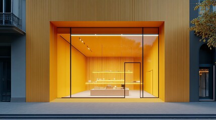 Poster - Brightly designed storefront with a minimalist interior showcasing products.
