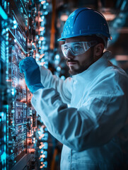 Poster - Skilled gas engineer working diligently in a modern facility at night