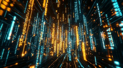 Poster - Abstract digital data stream, glowing lines, futuristic technology.