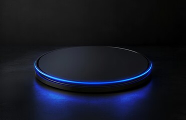 Poster - A blue hologram entrance. A magic fantasy portal. A teleport podium with a holographic magic circle. An abstract, high-tech, futuristic design. Round shape. Sci-fi light elements.