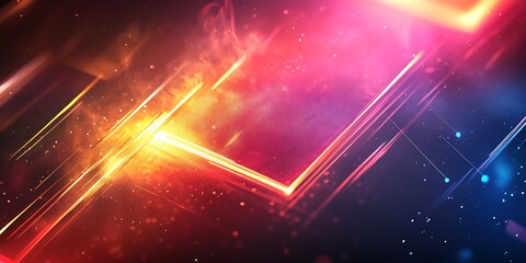 Poster - Vibrant Abstract Digital Art With Glowing Geometric Shapes on Dark Background : Generative AI