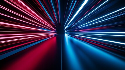 Poster - Abstract Red and Blue Light Streaks in Motion for Dynamic Speed and Energy Concepts : Generative AI