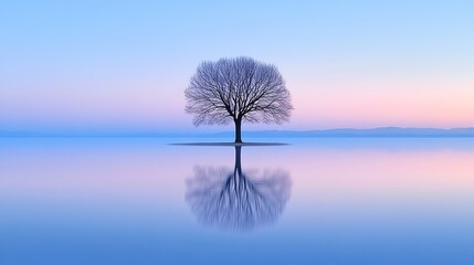 Poster - Serene Tree Reflection at Sunset on Still Water Lake : Generative AI