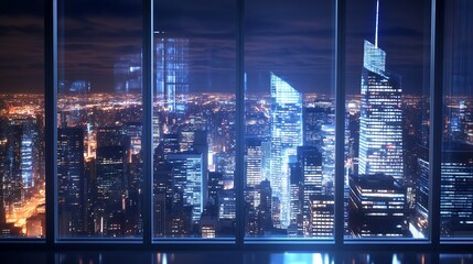 Fototapete - Captivating Urban Night View with Glowing Skyscrapers and Dynamic City Lights : Generative AI
