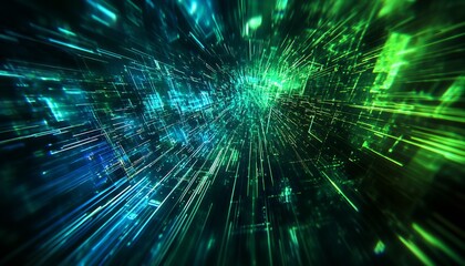 Poster - High Definition Futuristic Grid with Nebulous Green and Blue Waves : Generative AI
