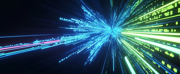 Aufkleber - Digital Abstract Motion Blur of Neon Light Streaks in Space for Futuristic Design : Generative AI