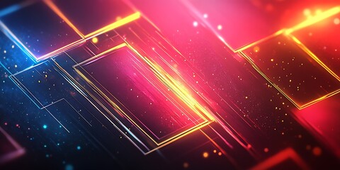 Poster - Dynamic Abstract Digital Art with Overlapping Colorful Squares and Glowing Effects : Generative AI