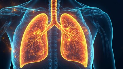 Poster - Visualization of human lungs demonstrating respiratory system function in detailed 4k analysis