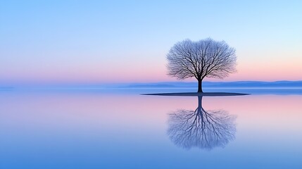 Poster - Elegant Tree Silhouette Reflecting in Lake at Sunrise : Generative AI
