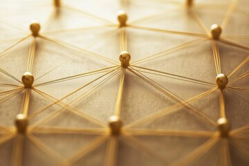 Poster - Golden lines connect nodes in a network layout, creating a visually appealing design. There is space available for additional text or elements. Generative AI