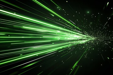 Fototapete - Dynamic abstract green light streaks on a black background motion and speed concept design : Generative AI