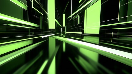 Poster - Immersive neon green digital space with vibrant light streaks and futuristic reflections : Generative AI