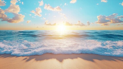 Poster - The ocean is calm and the sun is setting, creating a beautiful