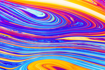 Wall Mural - Real closeup photograph of a soap bubble surface movements as a scientific experiment showing light refraction with colorful shapes and forms