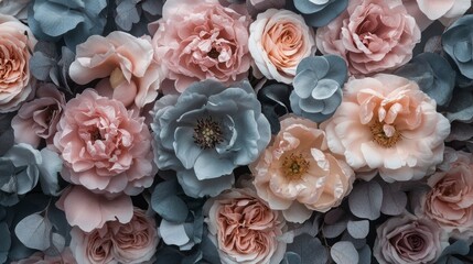 Poster - Soft petals in muted hues blend harmoniously, showcasing a stunning array of blooms. This arrangement evokes tranquility and beauty, perfect for any elegant event or decor