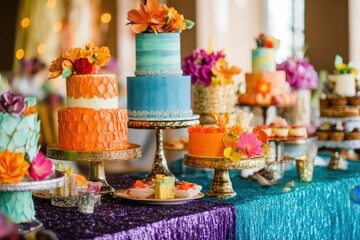 Wall Mural - Colorful Cakes Decorated With Floral Arrangements