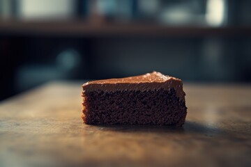 Wall Mural - Chocolate Cake Slice On Wooden Table