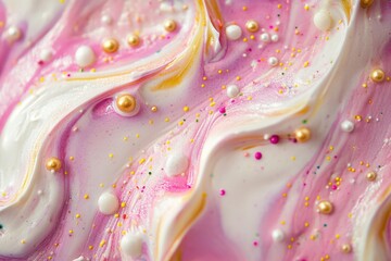 Wall Mural - Whipped Cream Swirls Decorated With Sprinkles And Pearls