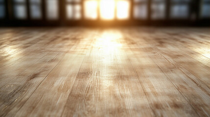 Wall Mural - Wood floor interior design with warm sunlight shining through windows