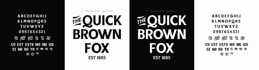 Leinwandbilder - The Quick Brown Fox: Bold and custom font template with strong, striking typography. Includes ligature templates and connectors like The, From, With, Or, To, And. Designed in an all-uppercase style