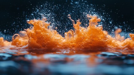 Wall Mural - Orange bubbles rising in dark water