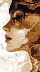 Aufkleber - Embracing the beauty of womanhood, this artwork showcases an elegant profile adorned with rich brown hues and fluid, abstract forms that evoke emotion and depth