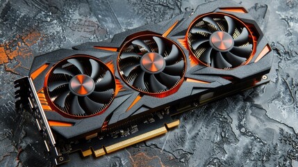 Poster - A high-performance graphics card featuring three cooling fans for enhanced gaming and rendering.