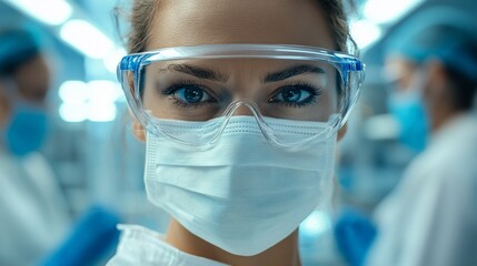 Poster - A healthcare professional wearing protective gear in a medical setting.