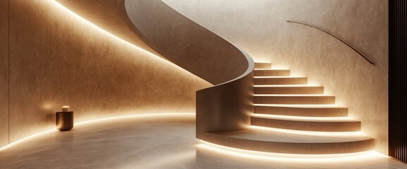 Poster - Elegant spiral staircase with ambient lighting in a modern interior space.