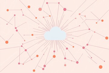 Aufkleber - A simple cloud icon is centrally placed, surrounded by vibrant connections in various colors, symbolizing digital communication and services. Generative AI