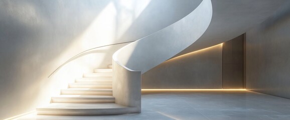 Aufkleber - Modern spiral staircase in a minimalist architectural space with soft lighting.