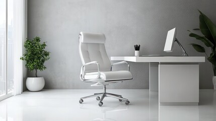 Poster - A refined office setting with soft leather textures, clean white surfaces, and polished details