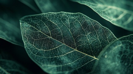 Poster - The close-up view showcases the intricate network of veins on a vibrant leaf, capturing the essence of nature's artistry. Each vein tells a story of growth and resilience