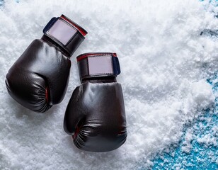 Boxing Gloves on Snow with Space for Copy, Room for Text, Winter Fighting Design