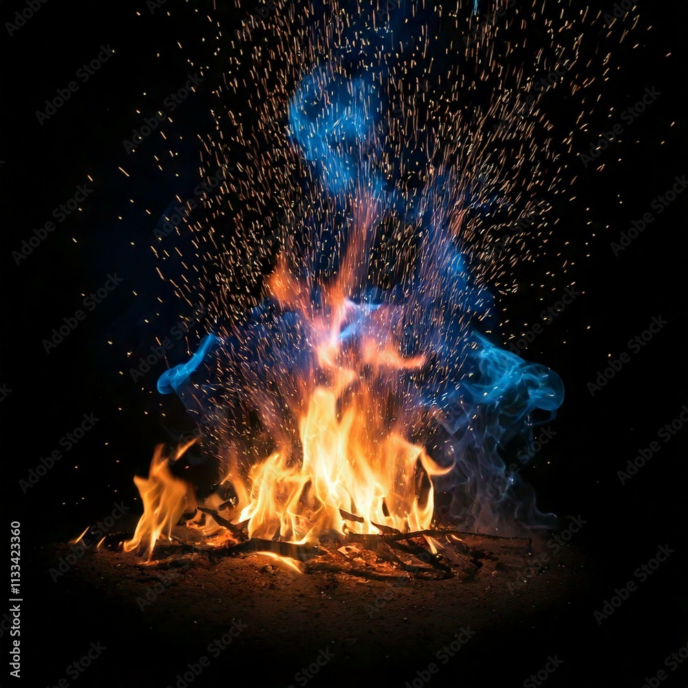 Fire burning in a black background