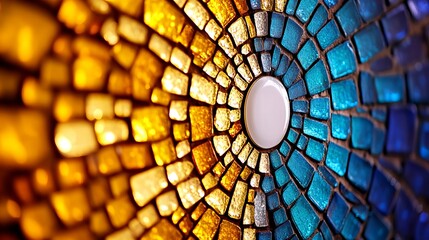 Wall Mural - A vibrant mosaic with warm yellow and cool blue tones blending beautifully, creating an eye-catching centerpiece.