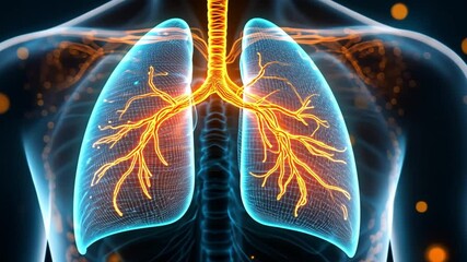 Poster - Visual representation of human lungs with illuminated bronchial pathways in 4k resolution
