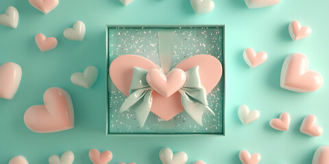 Heart Shaped Gift Box Pink and Mint Green Romantic Design Beautiful Heart Decorations Perfect for Valentine's Day