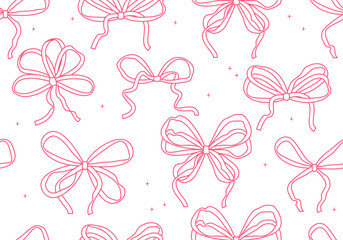 Wall Mural - seamless pattern with abstract pink ribbons. vector flat background with bows in retro style. coquet
