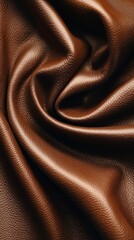 Poster - Luxurious brown leather drapes in graceful folds, showcasing its rich texture and depth, Mocha Mousse