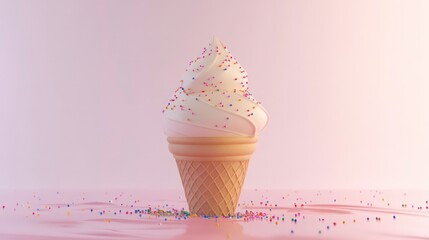 Poster - A pastel-colored ice cream cone with sprinkles on a soft, minimalist background.